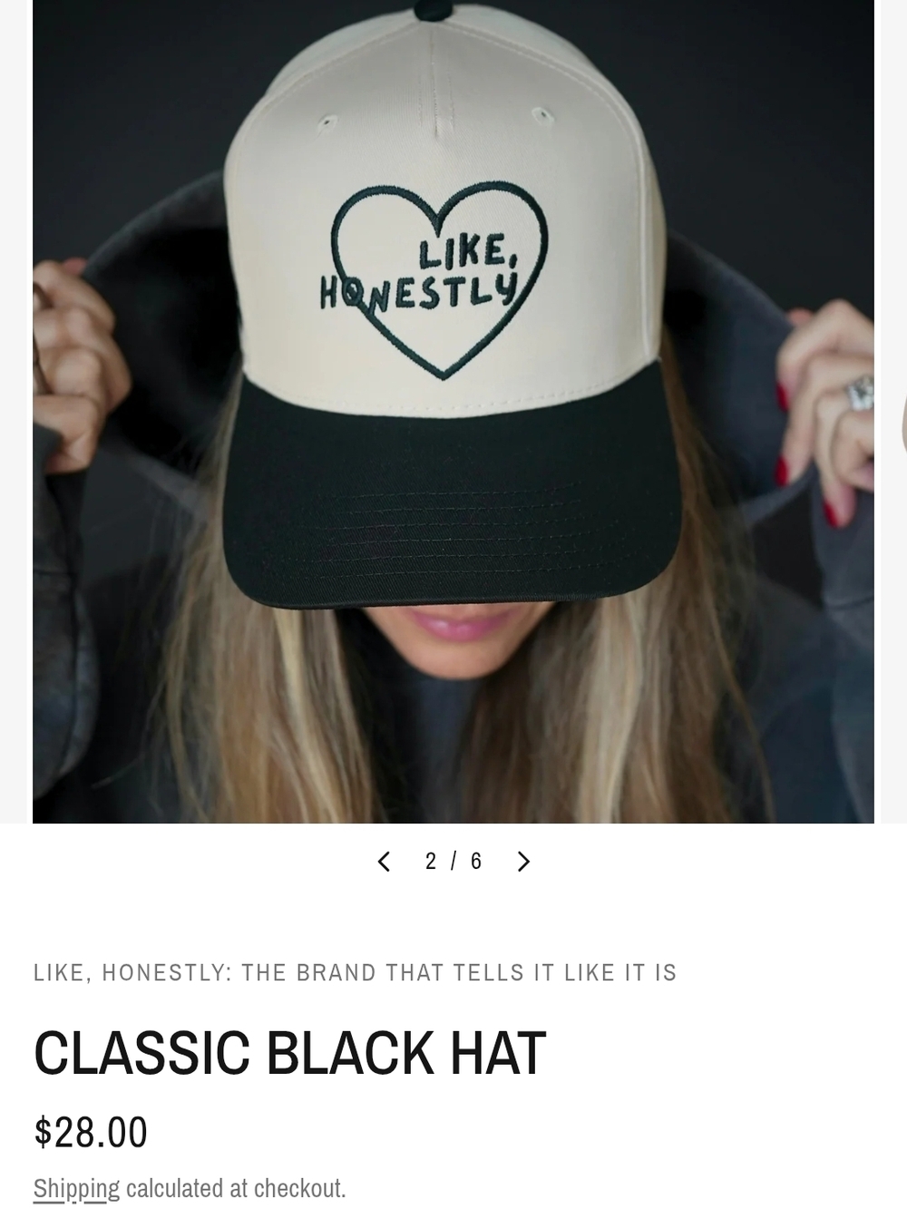 2 Like Honestly Brand Classic Black and Cream Hats